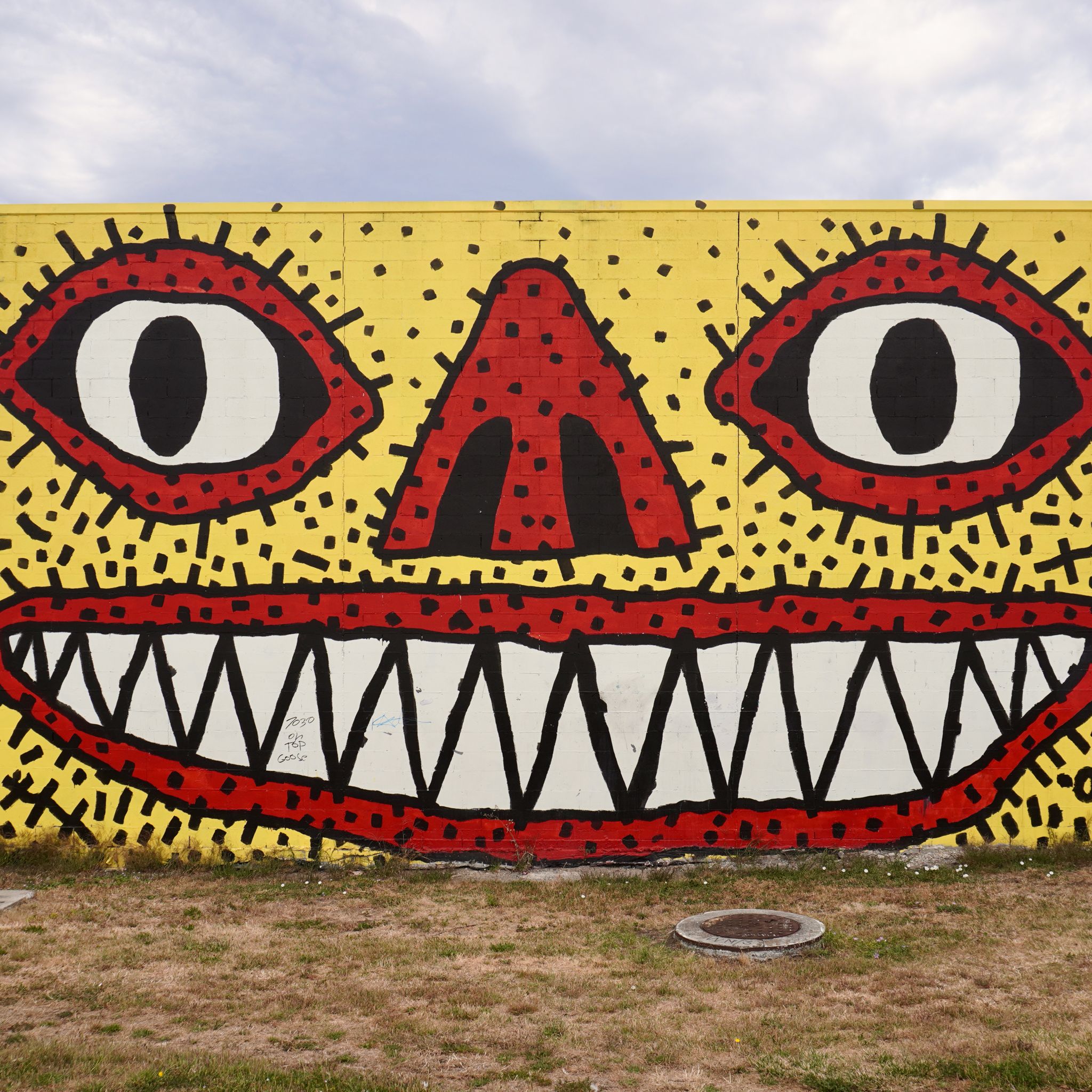 A red and yellow graffiti representing a face in Hobart.