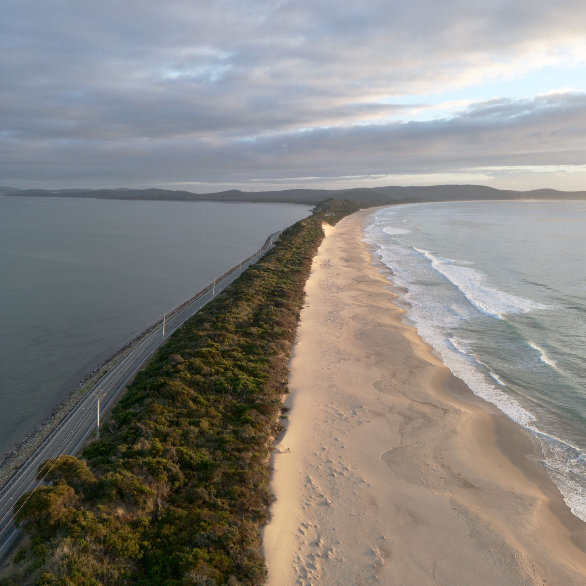 The Neck, a thin stretch of land joining the North and South parts of Bruny Island.