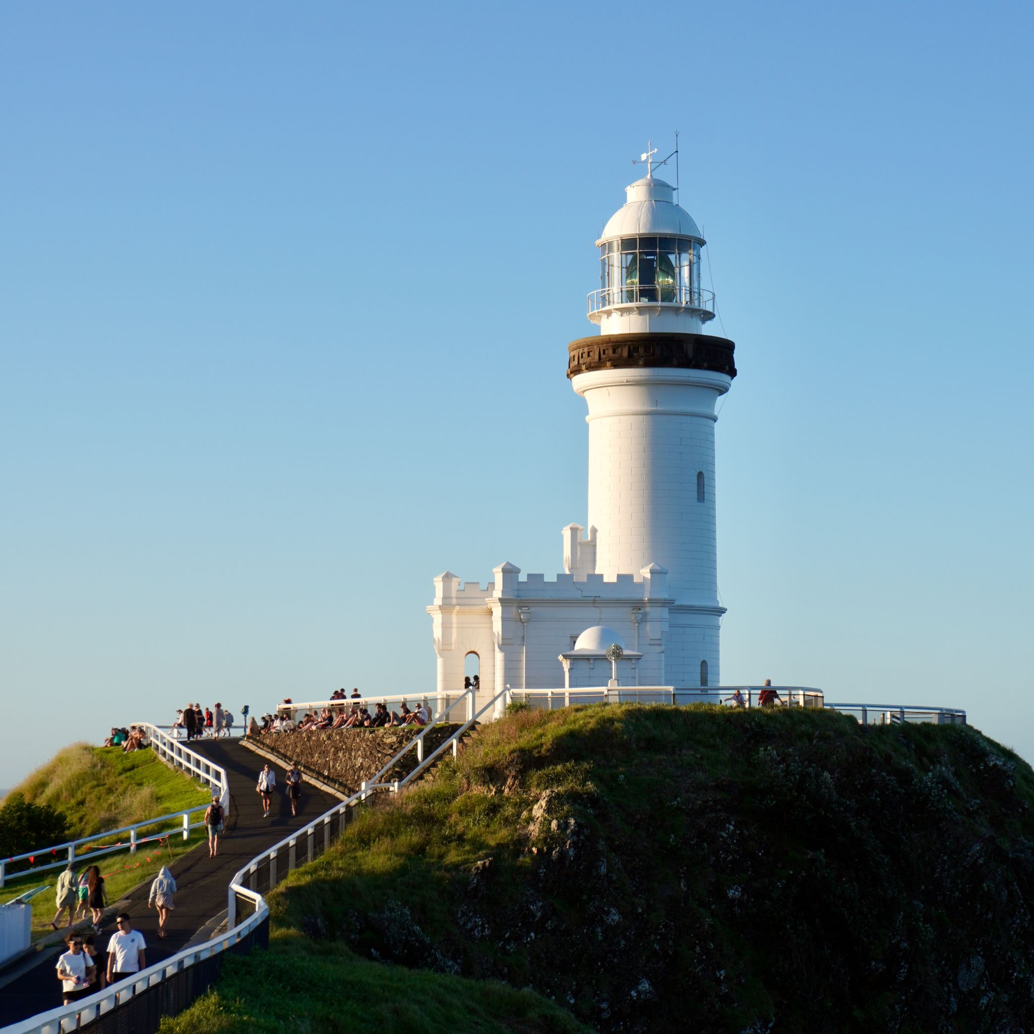 Cape Byron white lighthouse photographed as the sun sets.