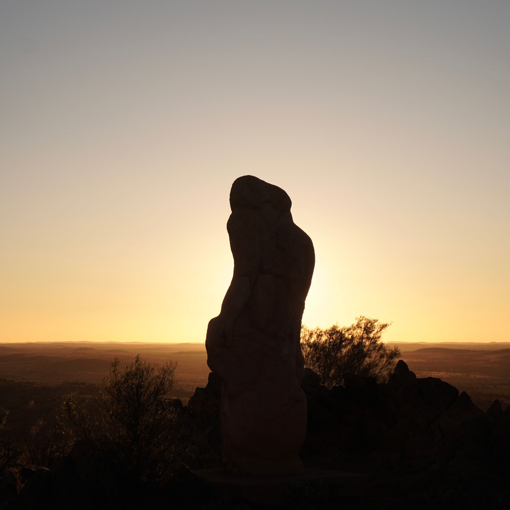 Sunset over a sandstone sculpture near Broken Hill