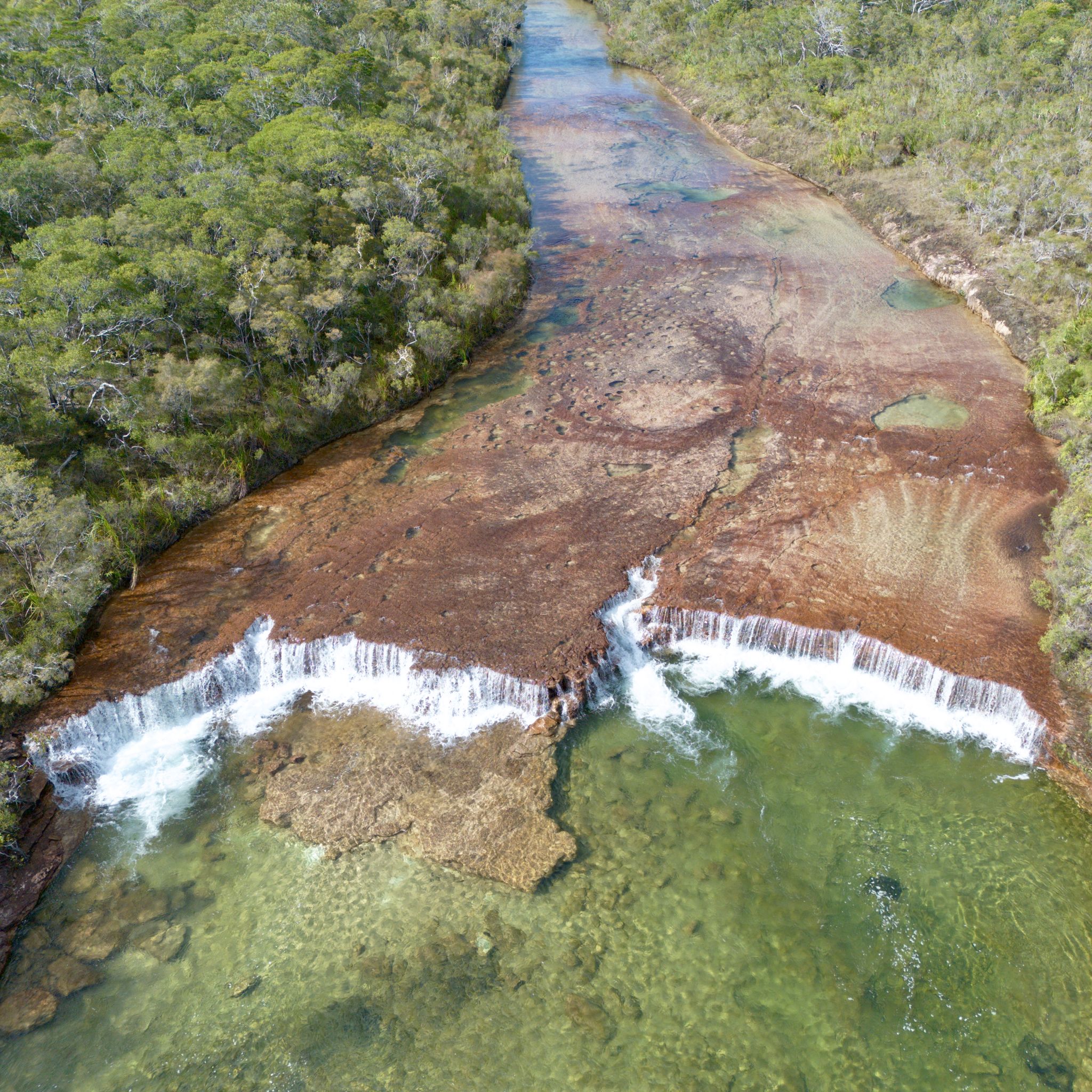 The Fruit Bat Falls on the Cape York peninsula photographed from above via a drone.